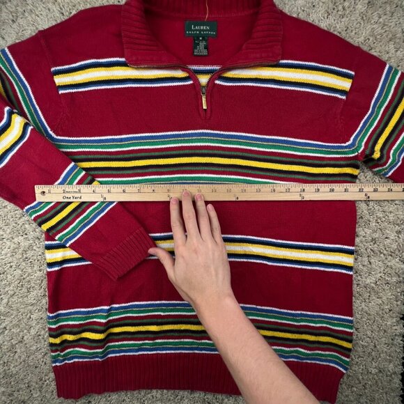 Lauren Ralph Lauren Sweater Striped Colorful Medium Cotton Oversized 1/4 Zip - Picture 4 of 13